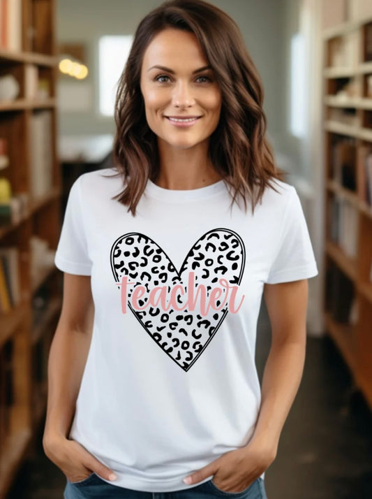 Teacher animal print heart - TEX33